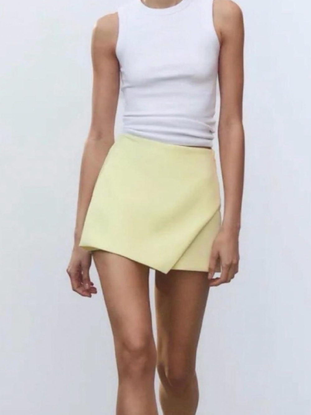 Zara Light Yellow Asymmetrical Mini Skort